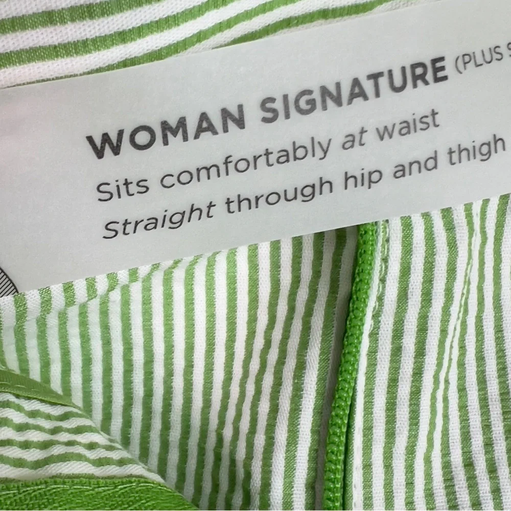 Talbots Size 20W Green/White Striped Cropped Pants Faux Back Pockets Belt Loops - Picture 14 of 14